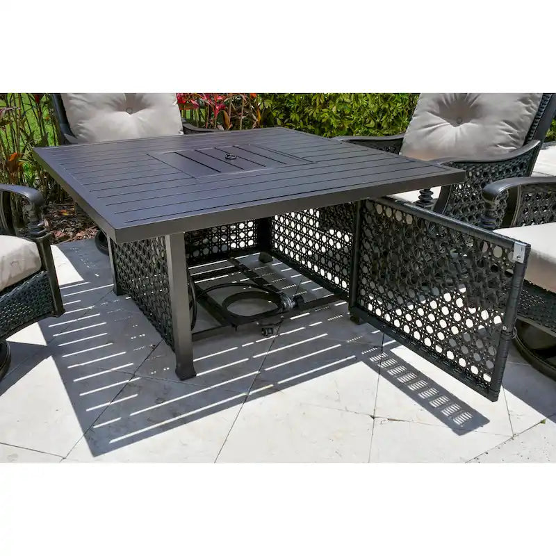 Ensemble table de conversation avec foyer au propane Monterey Backyard Casual et fauteuils de club pivotants à bascule - N/A