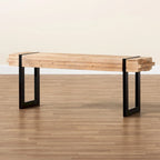 Banc d'entrée rustique industriel en MDF marron et noir avec effet bois empilé et pieds en métal, 1 place