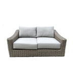 Causeuse Tulum bicolore beige foncé à cadre en aluminium avec coussins