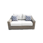 Causeuse Tulum bicolore beige foncé à cadre en aluminium avec coussins