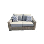 Causeuse Tulum bicolore beige foncé à cadre en aluminium avec coussins