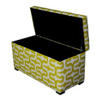 Malle de rangement en tissu vert rembourré avec cadre en bois