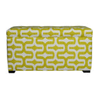 Malle de rangement en tissu vert rembourré avec cadre en bois