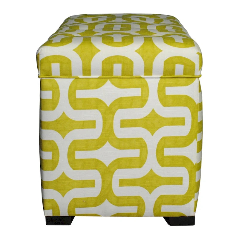 Malle de rangement en tissu vert rembourré avec cadre en bois