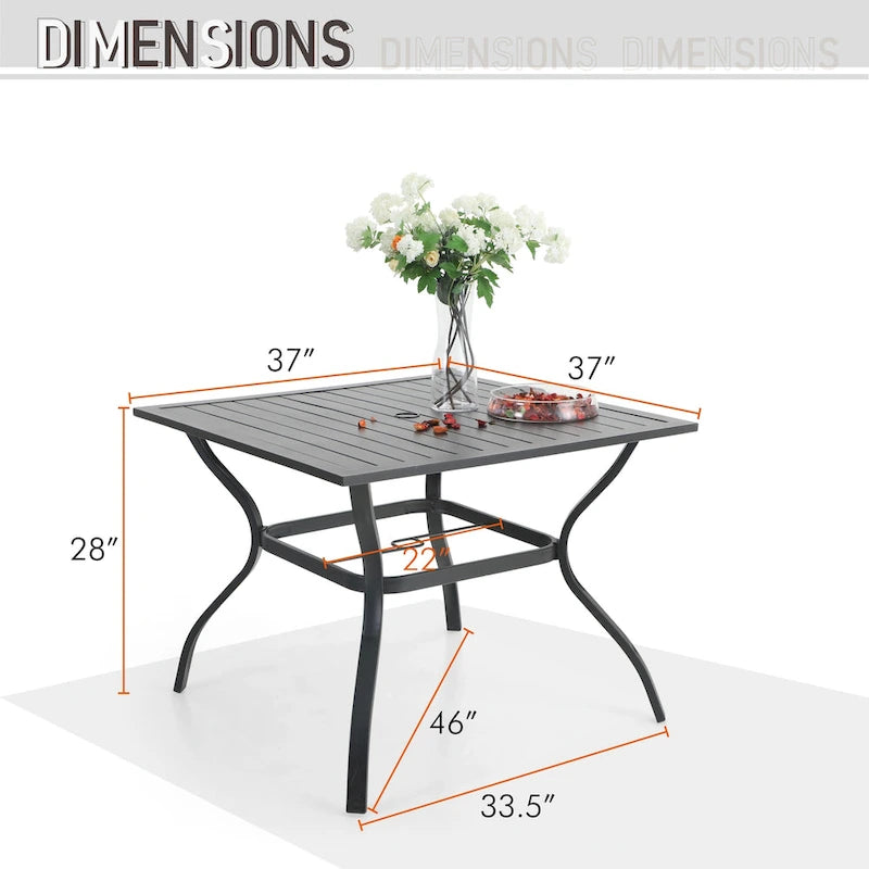 MAISON ARTS Ensemble de Salle à Manger Extérieur 5 Pièces, Table Carrée en Acier et Chaises de Salle à Manger au Motif Élégant en Fer Forgé