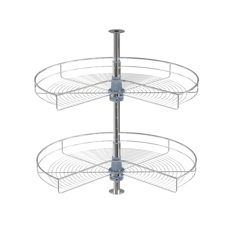 Organisateur de placard à deux plateaux Lazy Susan en acier inoxydable gris de 71 cm