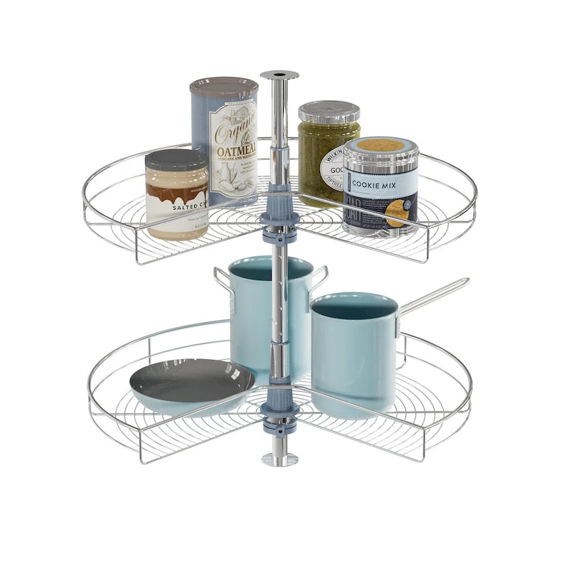 Organisateur de placard à deux plateaux Lazy Susan en acier inoxydable gris de 71 cm