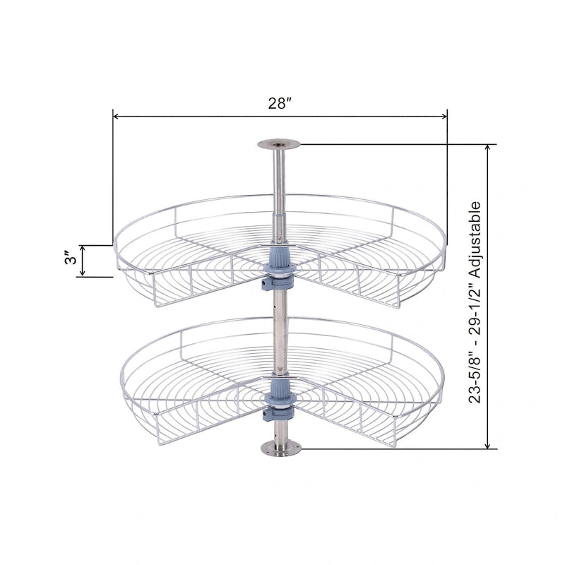 Organisateur de placard à deux plateaux Lazy Susan en acier inoxydable gris de 71 cm