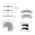 Organisateur de placard à deux plateaux Lazy Susan en acier inoxydable gris de 71 cm