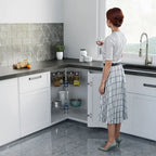 Organisateur de placard à deux plateaux Lazy Susan en acier inoxydable gris de 71 cm