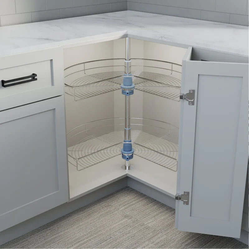 Organisateur de placard à deux plateaux Lazy Susan en acier inoxydable gris de 71 cm