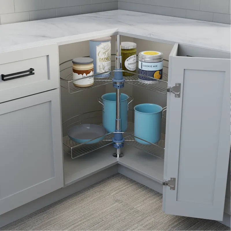 Organisateur de placard à deux plateaux Lazy Susan en acier inoxydable gris de 71 cm