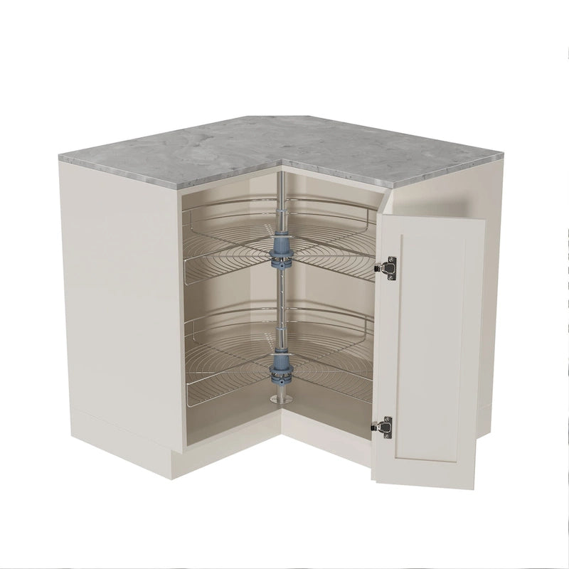 Organisateur de placard à deux plateaux Lazy Susan en acier inoxydable gris de 71 cm