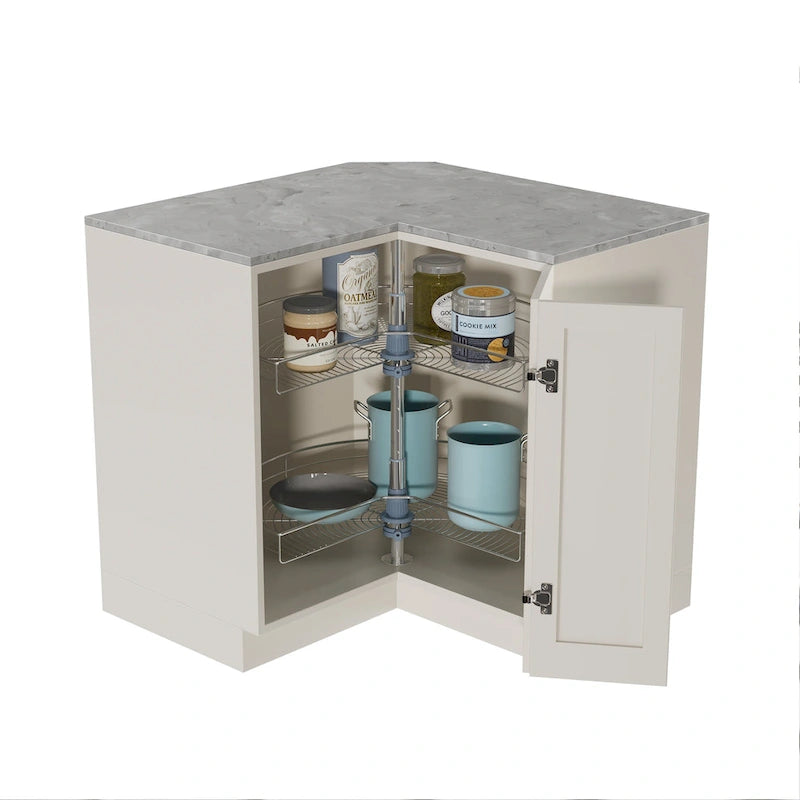 Organisateur de placard à deux plateaux Lazy Susan en acier inoxydable gris de 71 cm