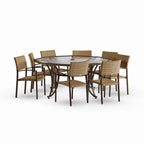 Ensemble de repas d'extérieur Maracay Tree Bark avec chaises empilables (9 pièces)