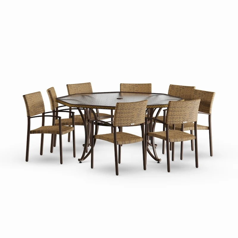 Ensemble de repas d'extérieur Maracay Tree Bark avec chaises empilables (9 pièces)