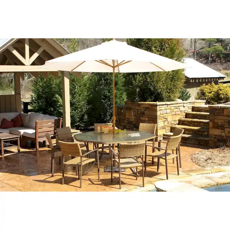 Ensemble de repas d'extérieur Maracay Tree Bark avec chaises empilables (9 pièces)