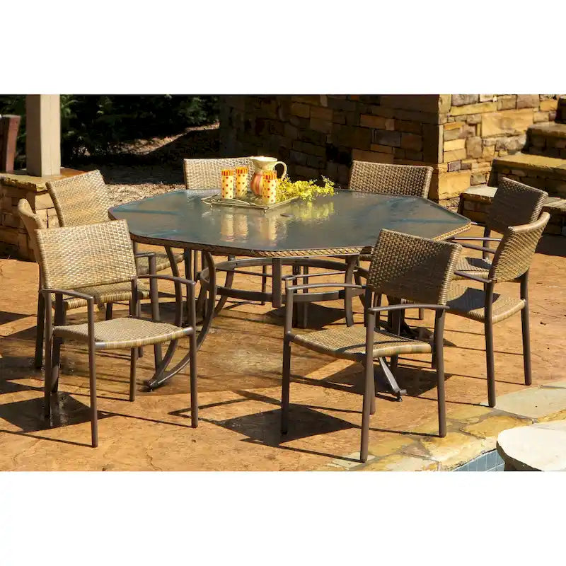 Ensemble de repas d'extérieur Maracay Tree Bark avec chaises empilables (9 pièces)