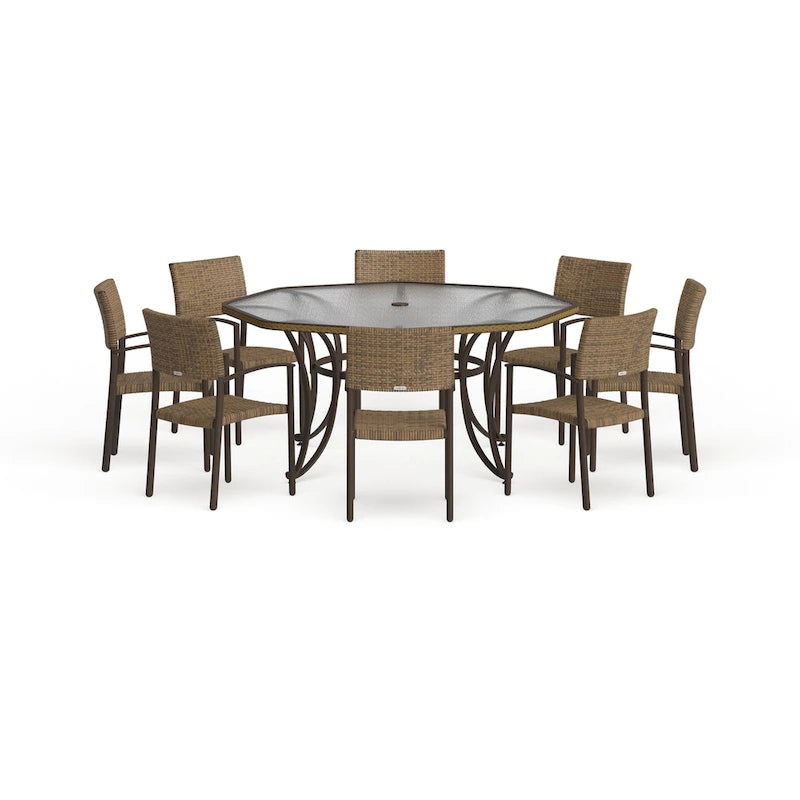 Ensemble de repas d'extérieur Maracay Tree Bark avec chaises empilables (9 pièces)