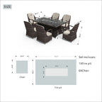 Ensemble table foyer extérieur rectangulaire en osier 7 pièces avec 6 fauteuils (housse de pluie incluse)