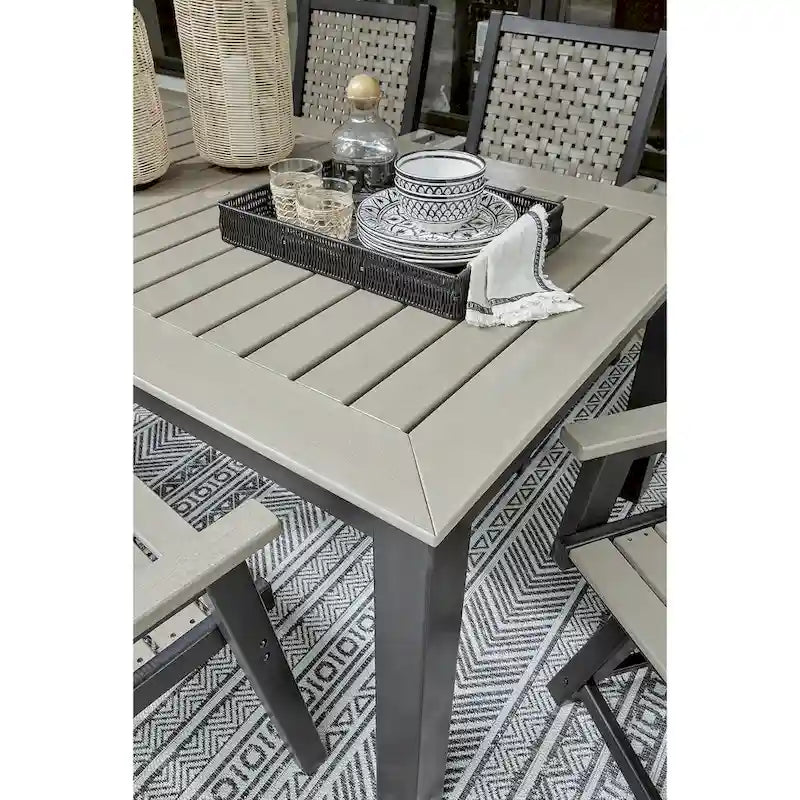 Signature Design by Ashley Table à manger d'extérieur Mount Valley noire/beige avec option parasol - 72 larg. x 42 prof. x 29 haut.