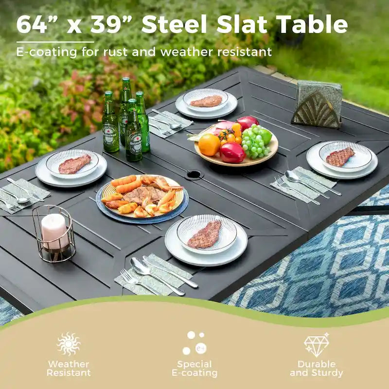 Ensemble de salle à manger d'extérieur 7 pièces MAISON ARTS avec 6 chaises pivotantes en textilène et une table de salle à manger en métal