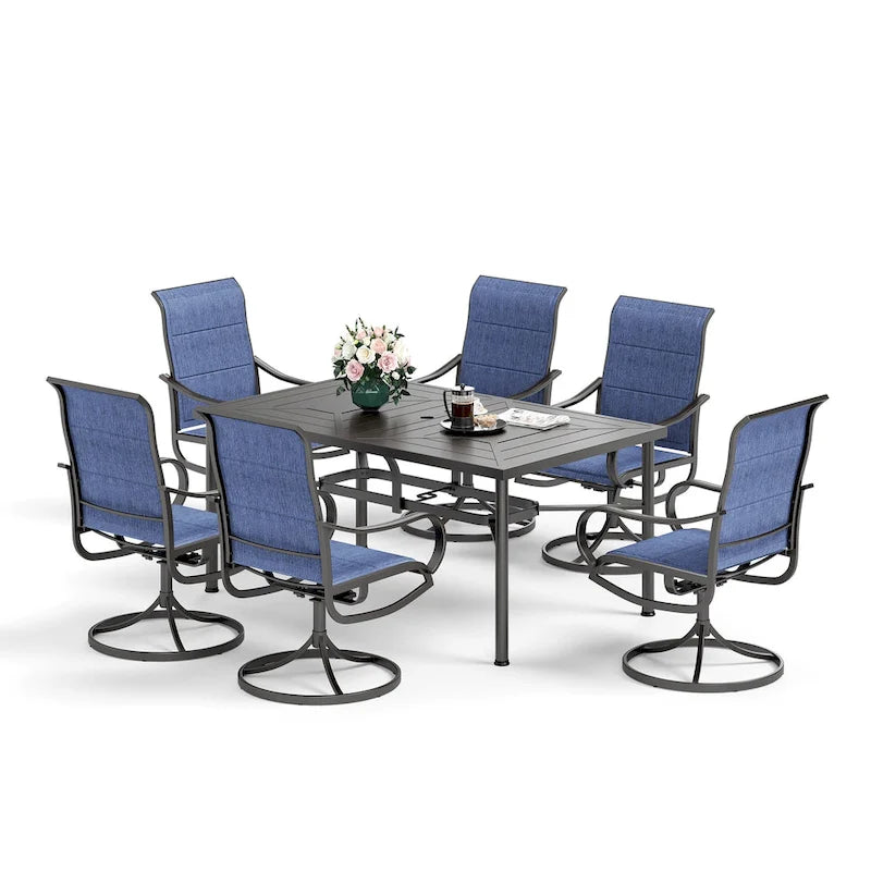 Ensemble de salle à manger d'extérieur 7 pièces MAISON ARTS avec 6 chaises pivotantes en textilène et une table de salle à manger en métal