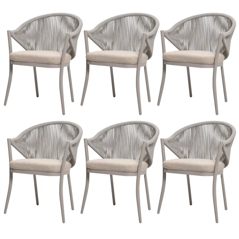 Chaises de salle à manger Nuu Garden 6 places en aluminium et corde avec coussins - Taupe