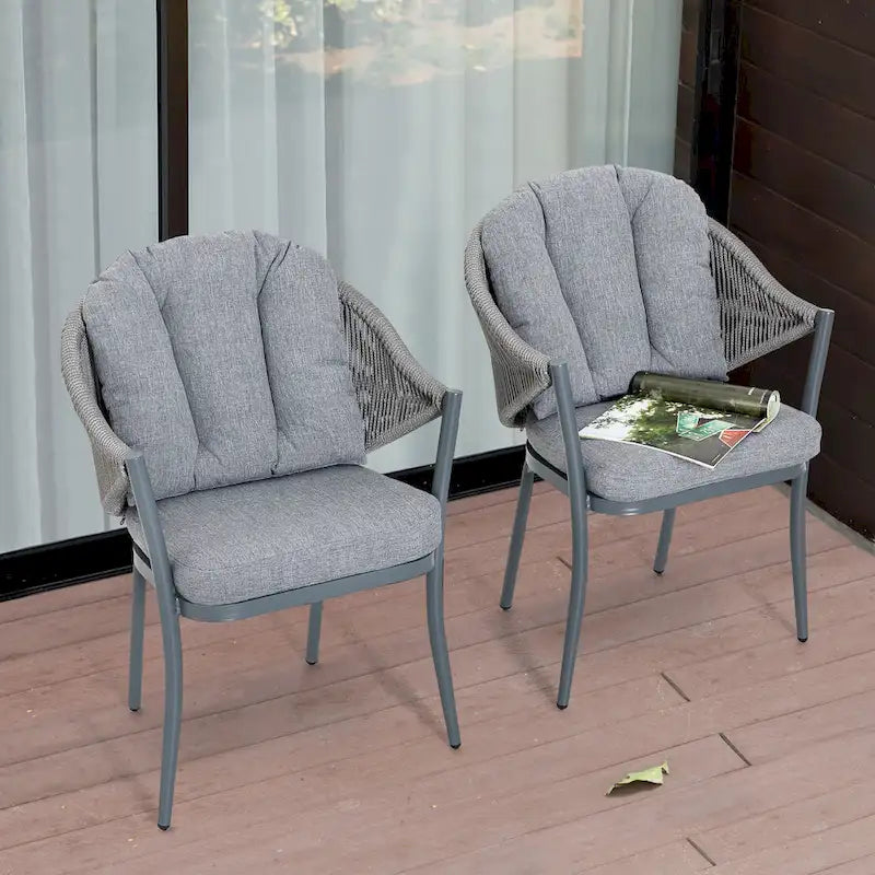 Chaises de salle à manger Nuu Garden 6 places en aluminium et corde avec coussins - Taupe
