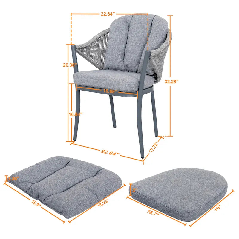 Chaises de salle à manger Nuu Garden 6 places en aluminium et corde avec coussins - Taupe