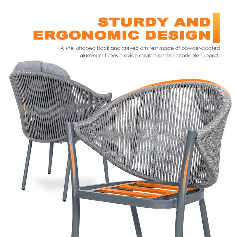 Chaises de salle à manger Nuu Garden 6 places en aluminium et corde avec coussins - Taupe