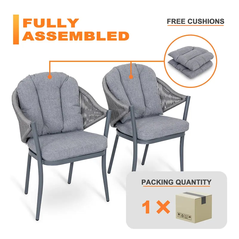 Chaises de salle à manger Nuu Garden 6 places en aluminium et corde avec coussins - Taupe