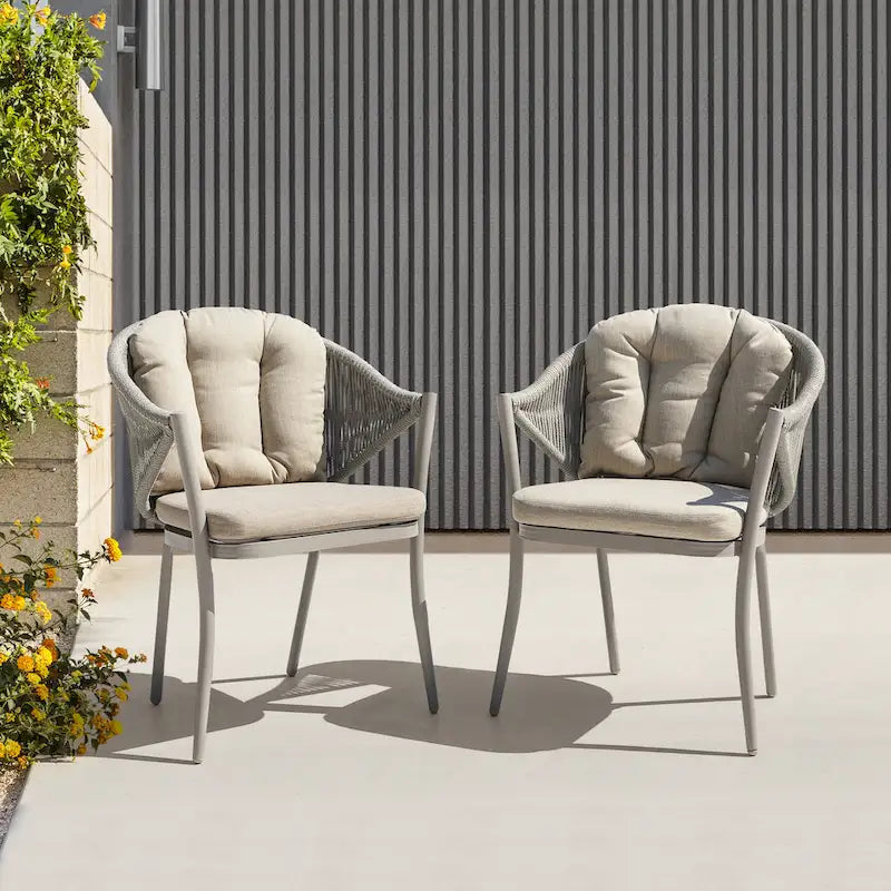 Chaises de salle à manger Nuu Garden 6 places en aluminium et corde avec coussins - Taupe