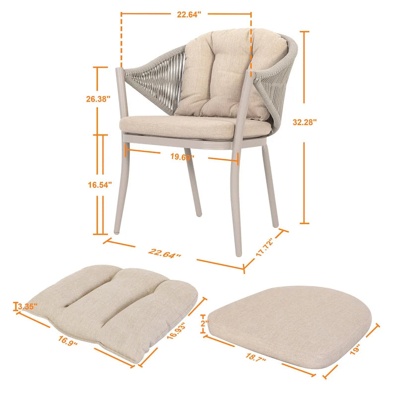 Chaises de salle à manger Nuu Garden 6 places en aluminium et corde avec coussins - Taupe
