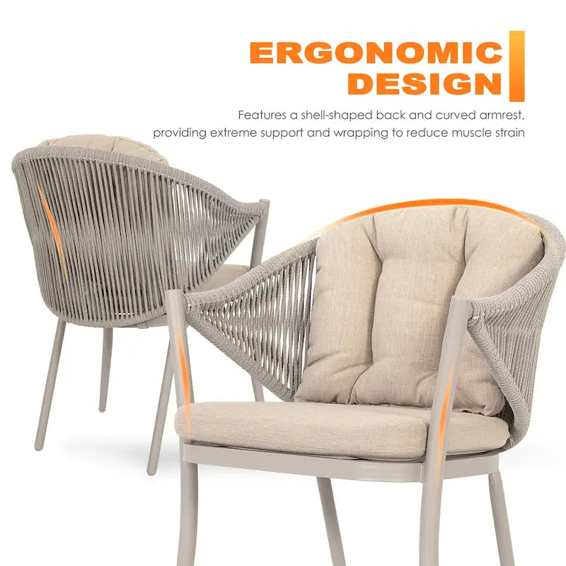 Chaises de salle à manger Nuu Garden 6 places en aluminium et corde avec coussins - Taupe