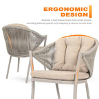 Chaises de salle à manger Nuu Garden 6 places en aluminium et corde avec coussins - Taupe