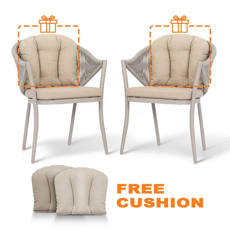 Chaises de salle à manger Nuu Garden 6 places en aluminium et corde avec coussins - Taupe