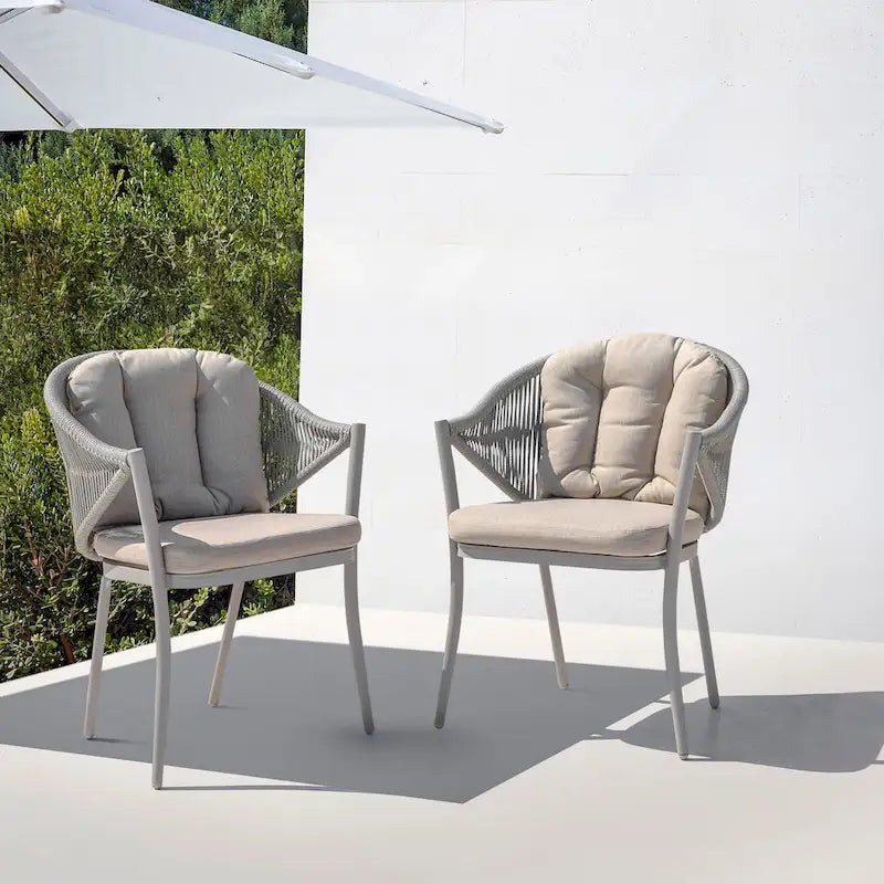 Chaises de salle à manger Nuu Garden 6 places en aluminium et corde avec coussins - Taupe