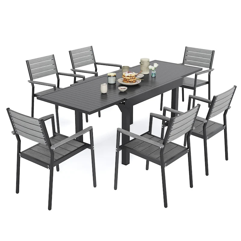 Ensemble de salle à manger d'extérieur 5/7/9 pièces, 4/6/8 chaises de salle à manger, 1 table extensible rectangulaire en aluminium