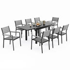 Ensemble de salle à manger d'extérieur 5/7/9 pièces, 4/6/8 chaises de salle à manger, 1 table extensible rectangulaire en aluminium