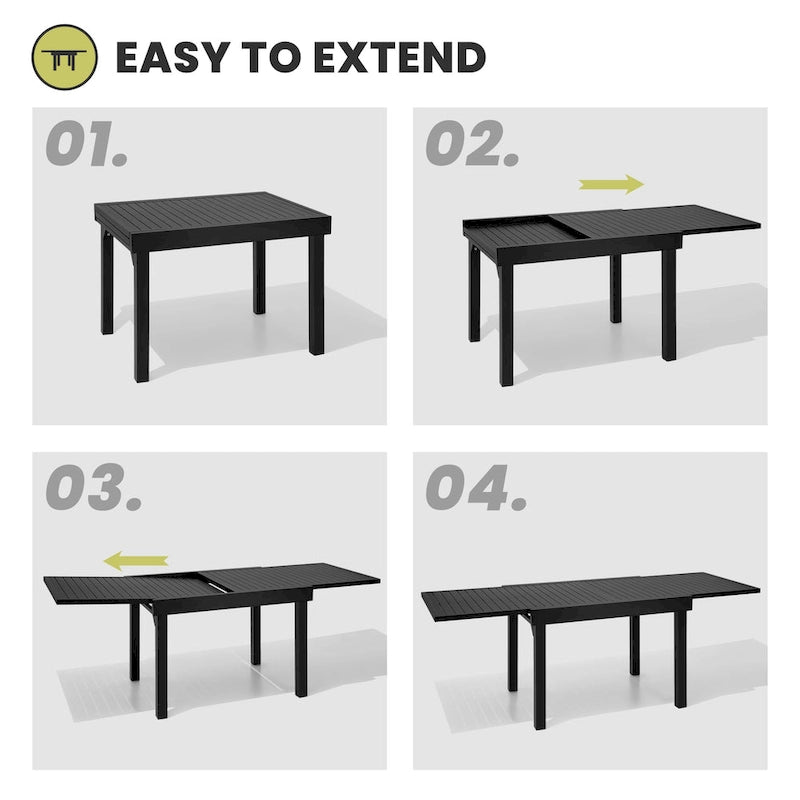 Ensemble de salle à manger d'extérieur 5/7/9 pièces, 4/6/8 chaises de salle à manger, 1 table extensible rectangulaire en aluminium
