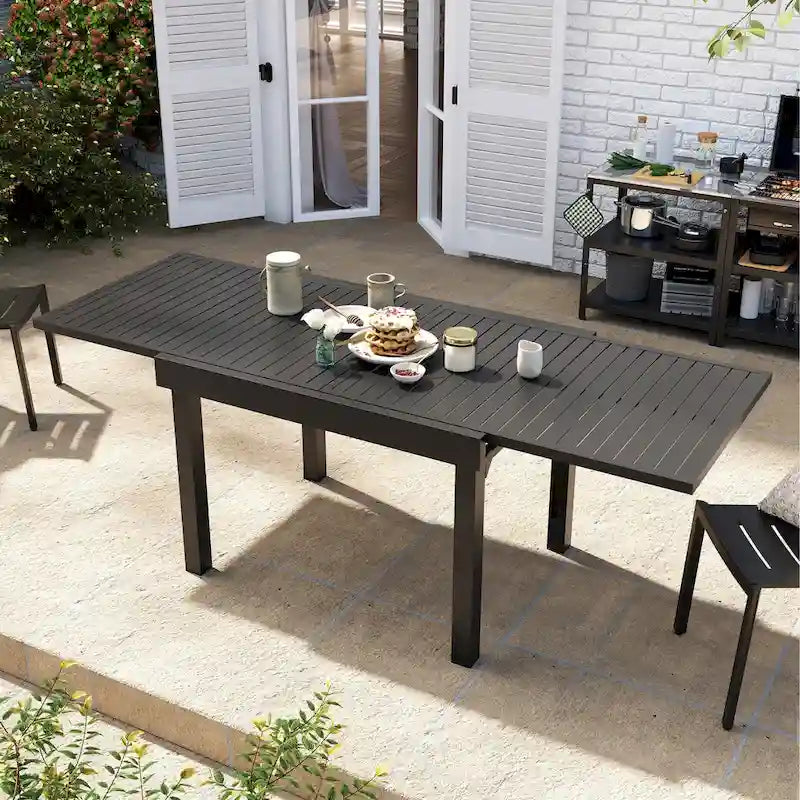 Ensemble de salle à manger d'extérieur 5/7/9 pièces, 4/6/8 chaises de salle à manger, 1 table extensible rectangulaire en aluminium