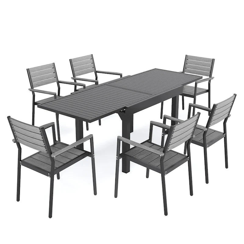 Ensemble de salle à manger d'extérieur 5/7/9 pièces, 4/6/8 chaises de salle à manger, 1 table extensible rectangulaire en aluminium