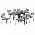 Ensemble de salle à manger d'extérieur 5/7/9 pièces, 4/6/8 chaises de salle à manger, 1 table extensible rectangulaire en aluminium