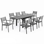 Ensemble de salle à manger d'extérieur 5/7/9 pièces, 4/6/8 chaises de salle à manger, 1 table extensible rectangulaire en aluminium