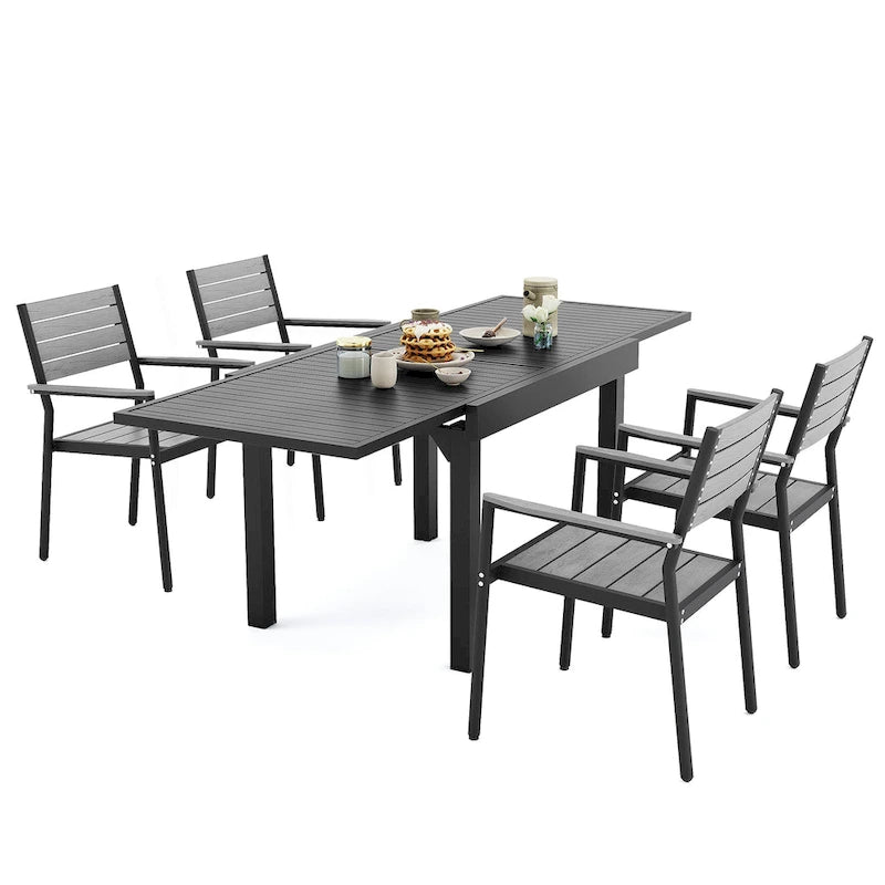 Ensemble de salle à manger d'extérieur 5/7/9 pièces, 4/6/8 chaises de salle à manger, 1 table extensible rectangulaire en aluminium