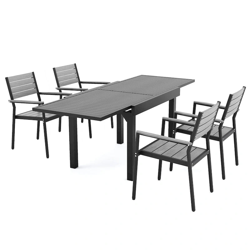 Ensemble de salle à manger d'extérieur 5/7/9 pièces, 4/6/8 chaises de salle à manger, 1 table extensible rectangulaire en aluminium