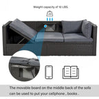 HOMEFUN Lit de Repos Extérieur Rectangulaire en Rotin Osier avec Auvent Rétractable