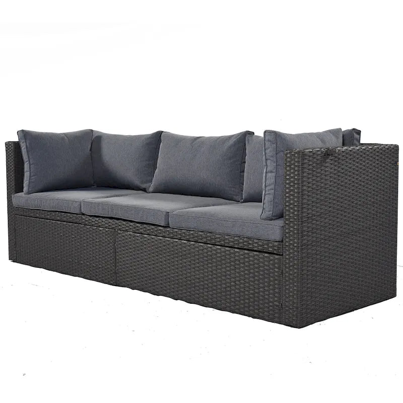 HOMEFUN Lit de Repos Extérieur Rectangulaire en Rotin Osier avec Auvent Rétractable