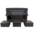 HOMEFUN Lit de Repos Extérieur Rectangulaire en Rotin Osier avec Auvent Rétractable